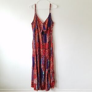 Forever 21 Plus Spaghetti Strap Keyhole Geometric Tiered Maxi Dress